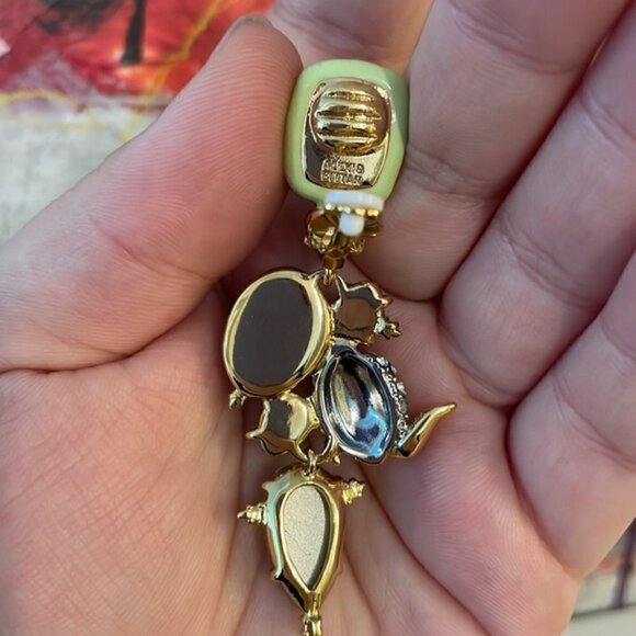 ALEXIS BITTAR 🍏 Green fresh enamel and blue stone gold drop clip earrings - Picture 2 of 2